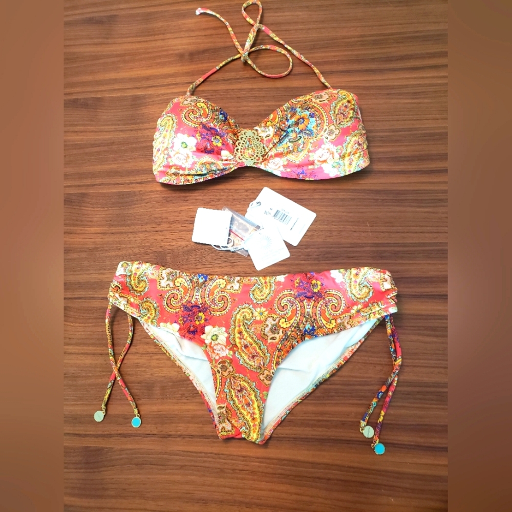 OndadeMar Paisley Print Tropical Bikini Pink Orange Yellow UPF 50+ Ultraviolet